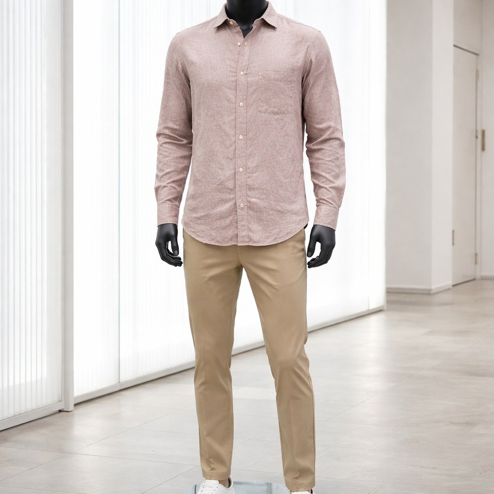 Uniqlo Premium Linen Shirt Men's Lg Pink‎ Red Long Sleeve Button Down Minimalist